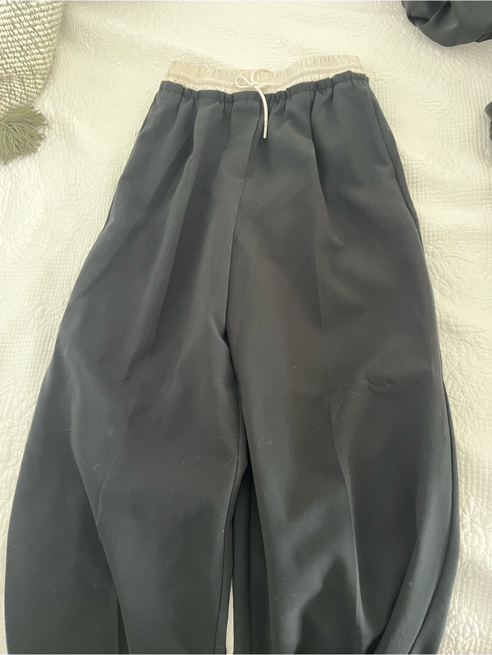 OAK + FORT Black Trousers with Cream Drawstring Waist